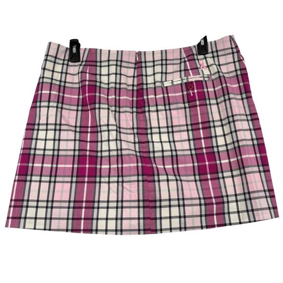 Lady Hagen Golf Skort Size 16 Pink Plaid Breast Cancer Logo Built in Shorts Zip - Picture 5 of 11